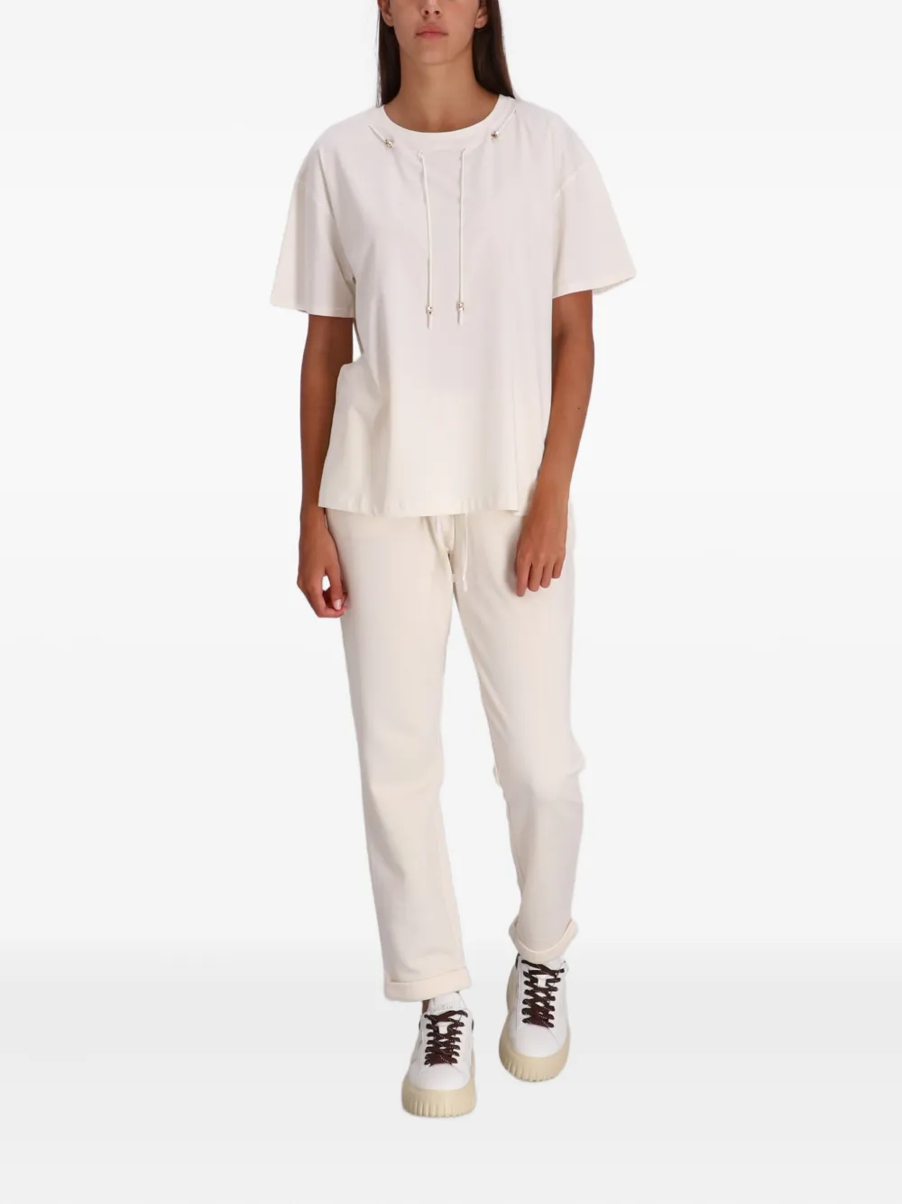 Liu •jo Drawstring-detail Cotton T-shirt In Neutral