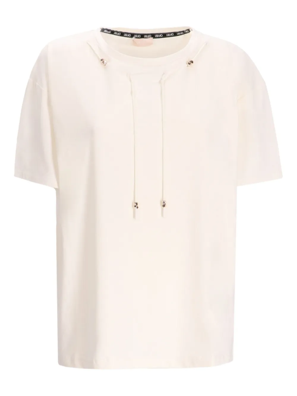 Liu •jo Drawstring-detail Cotton T-shirt In Neutral