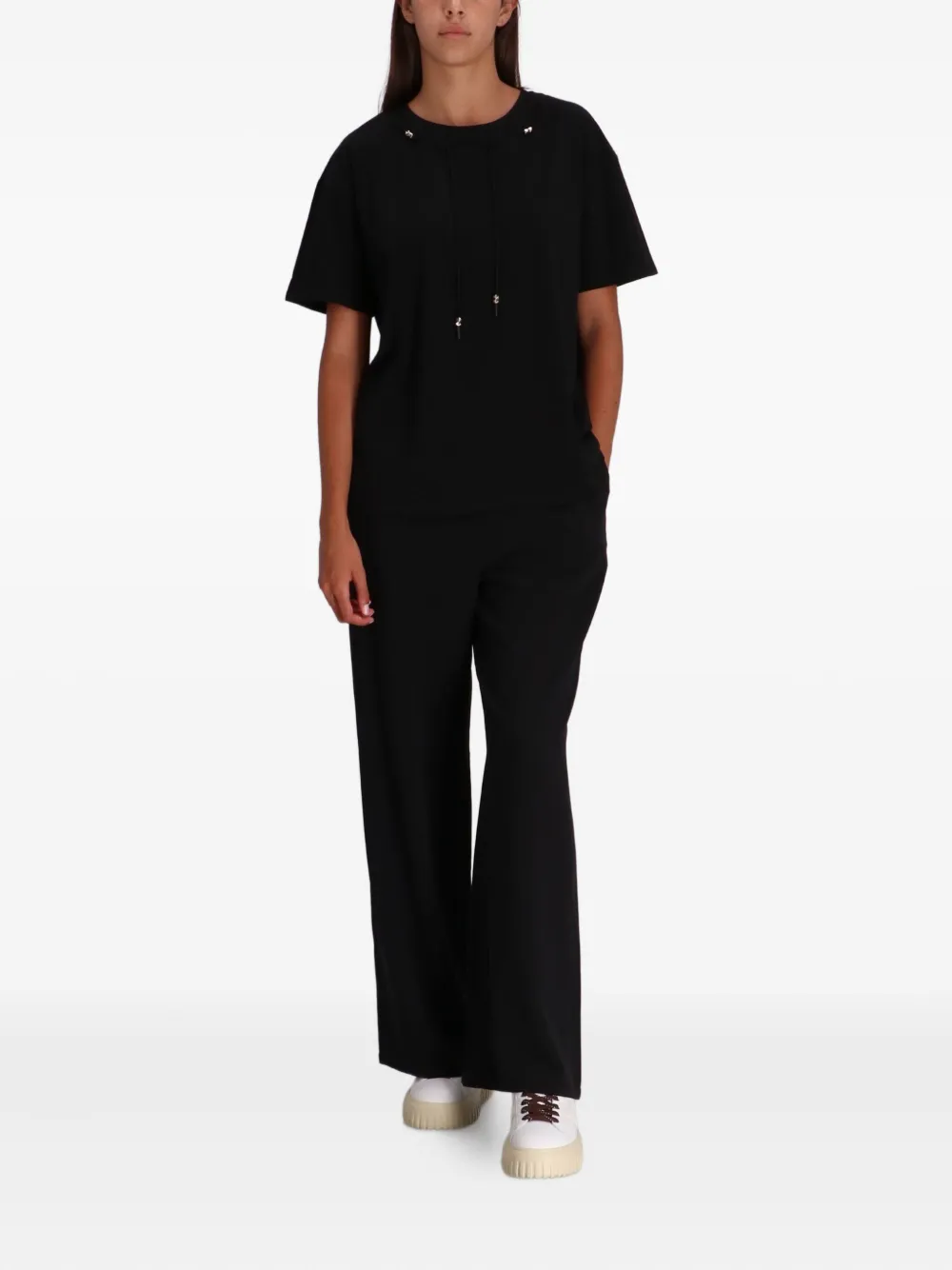 Liu •jo Drawstring-neck Cotton T-shirt In Black