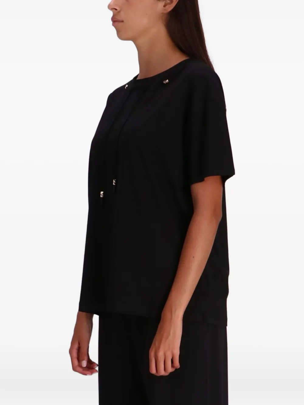 Liu •jo Drawstring-neck Cotton T-shirt In Black