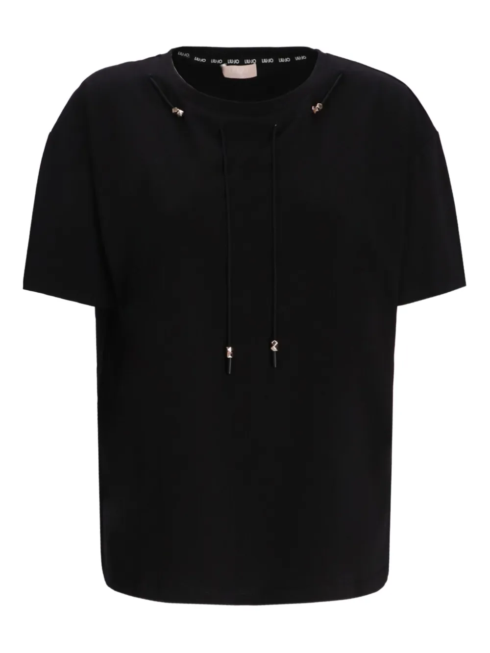 Liu •jo Drawstring-neck Cotton T-shirt In Black