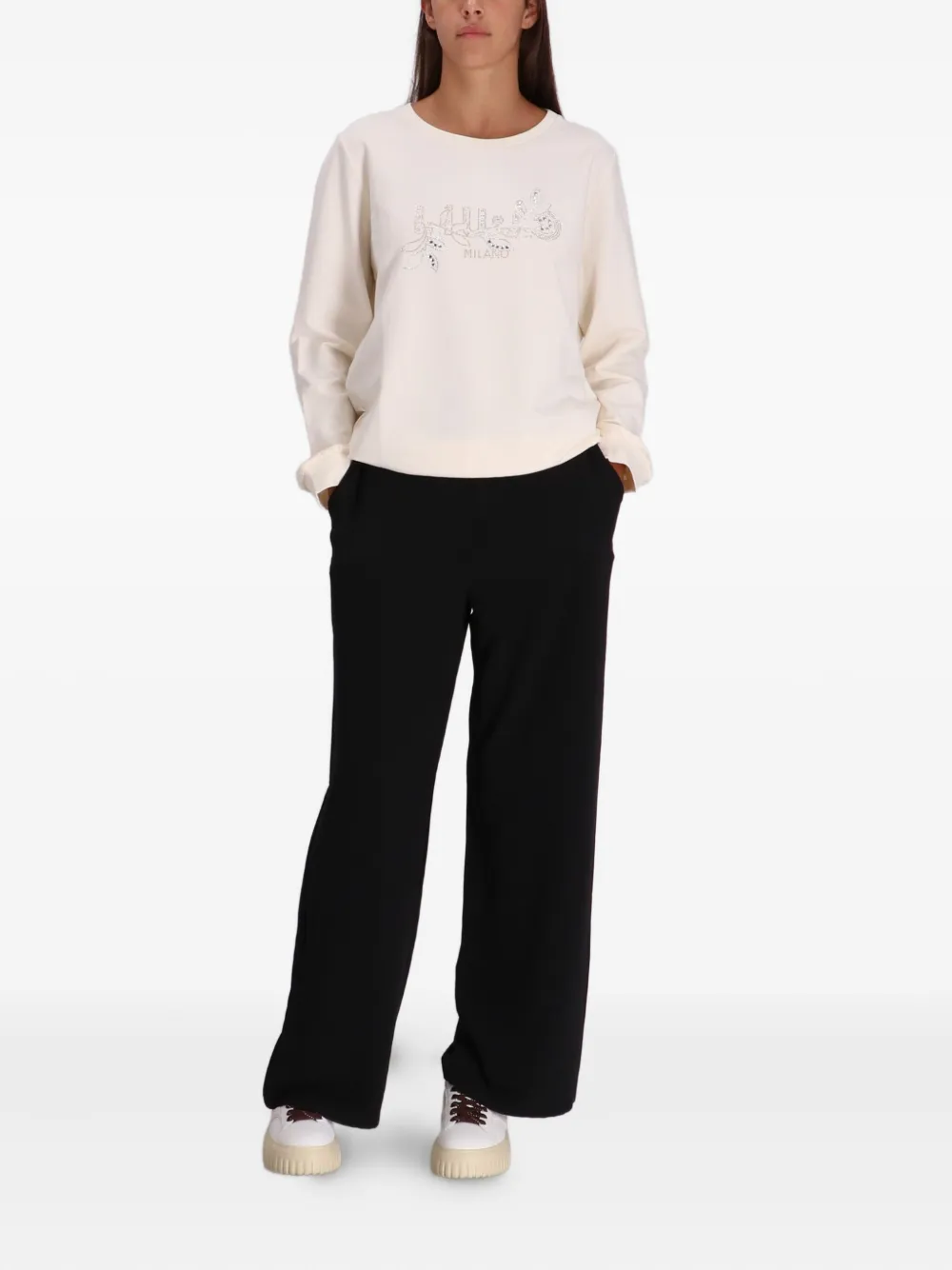 Liu •jo Rhinestone-embellished Sweatshirt In Neutral