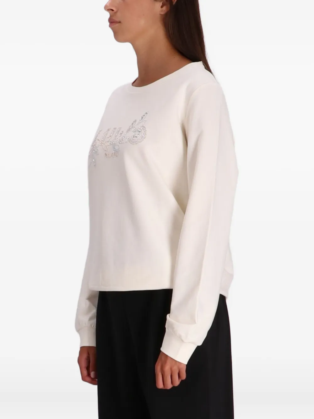 Liu •jo Rhinestone-embellished Sweatshirt In Neutral