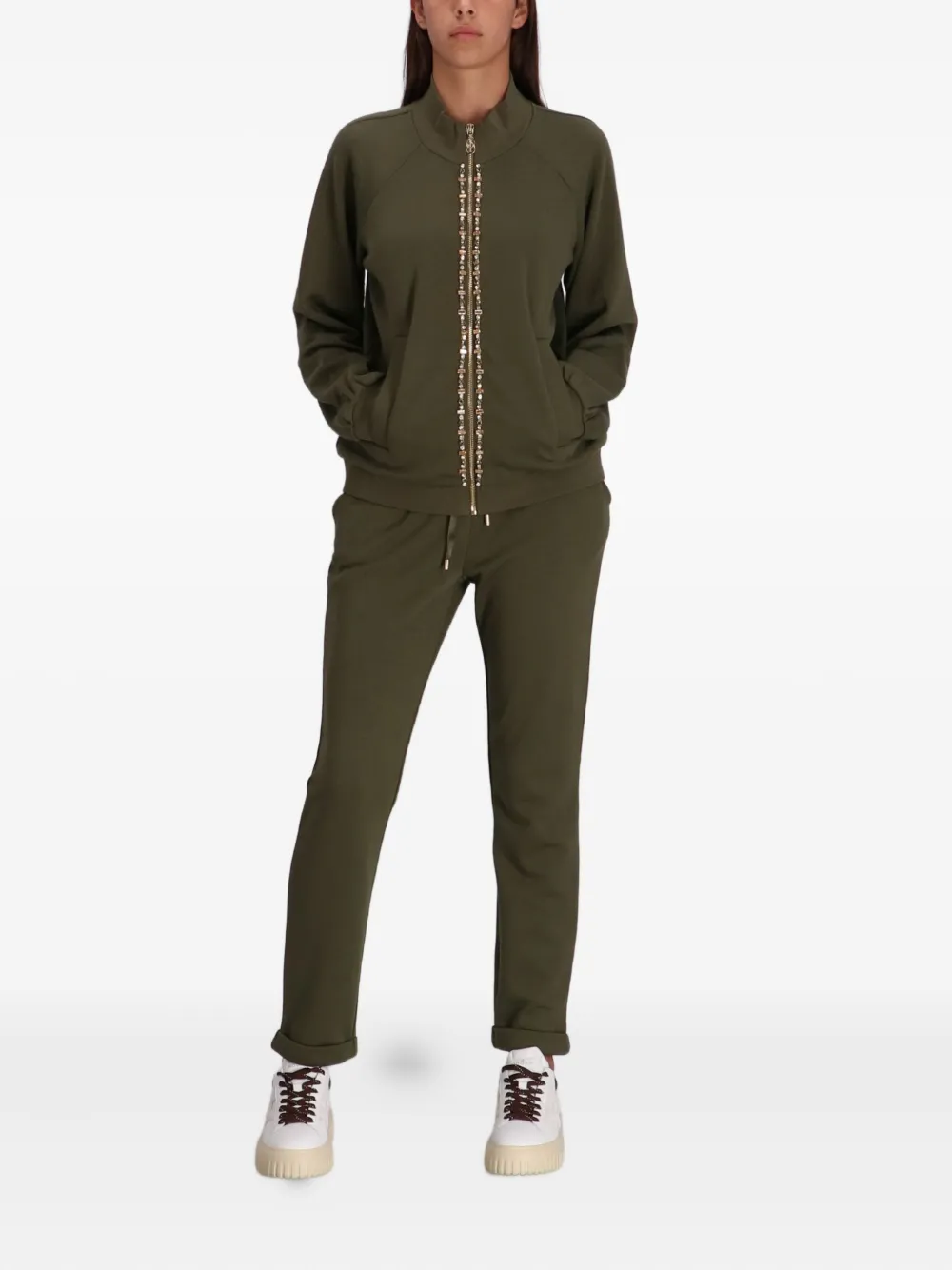 Liu •jo Embellished Zip-front Bomber Jacket In Green