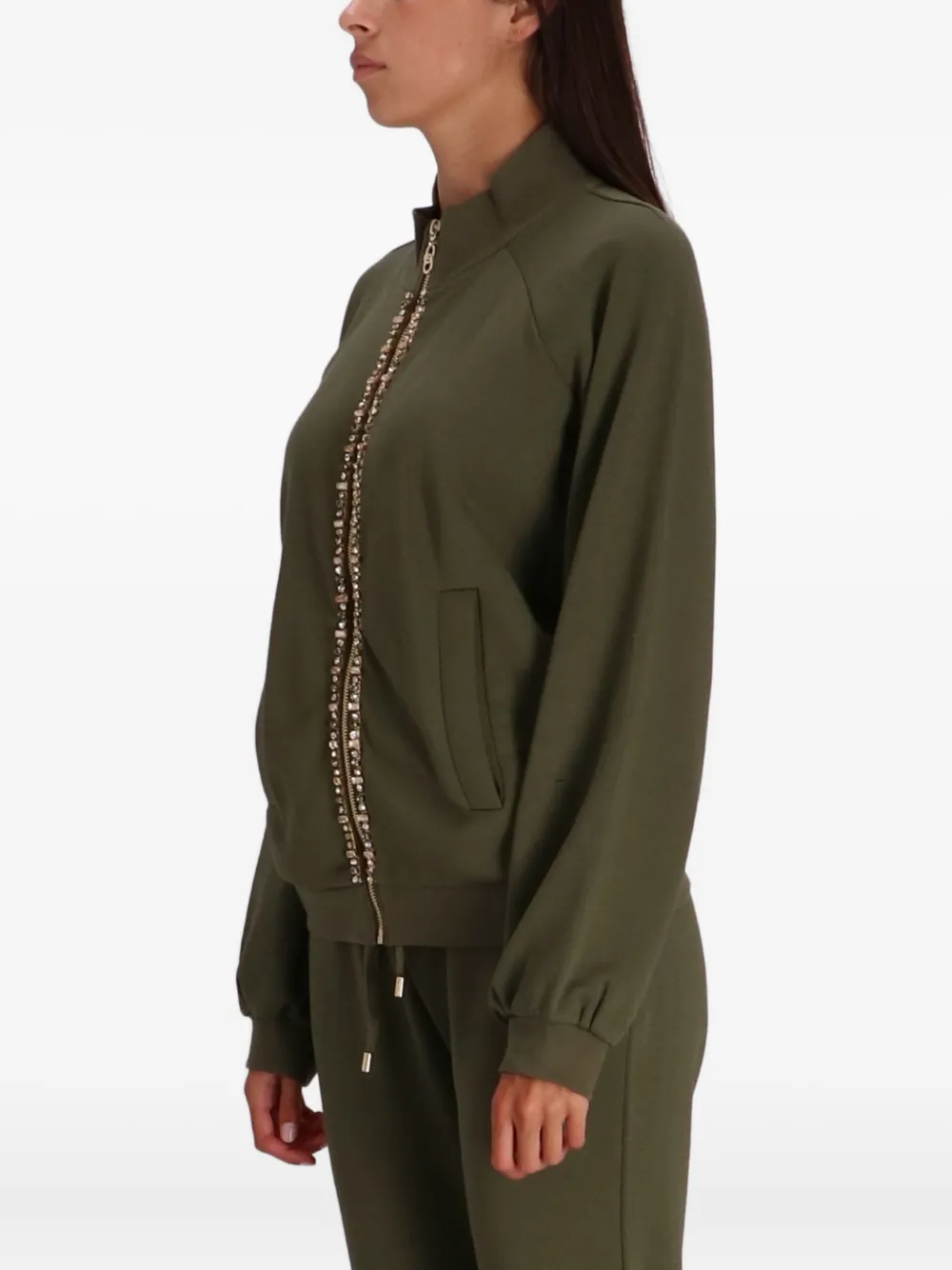 Liu •jo Embellished Zip-front Bomber Jacket In Green