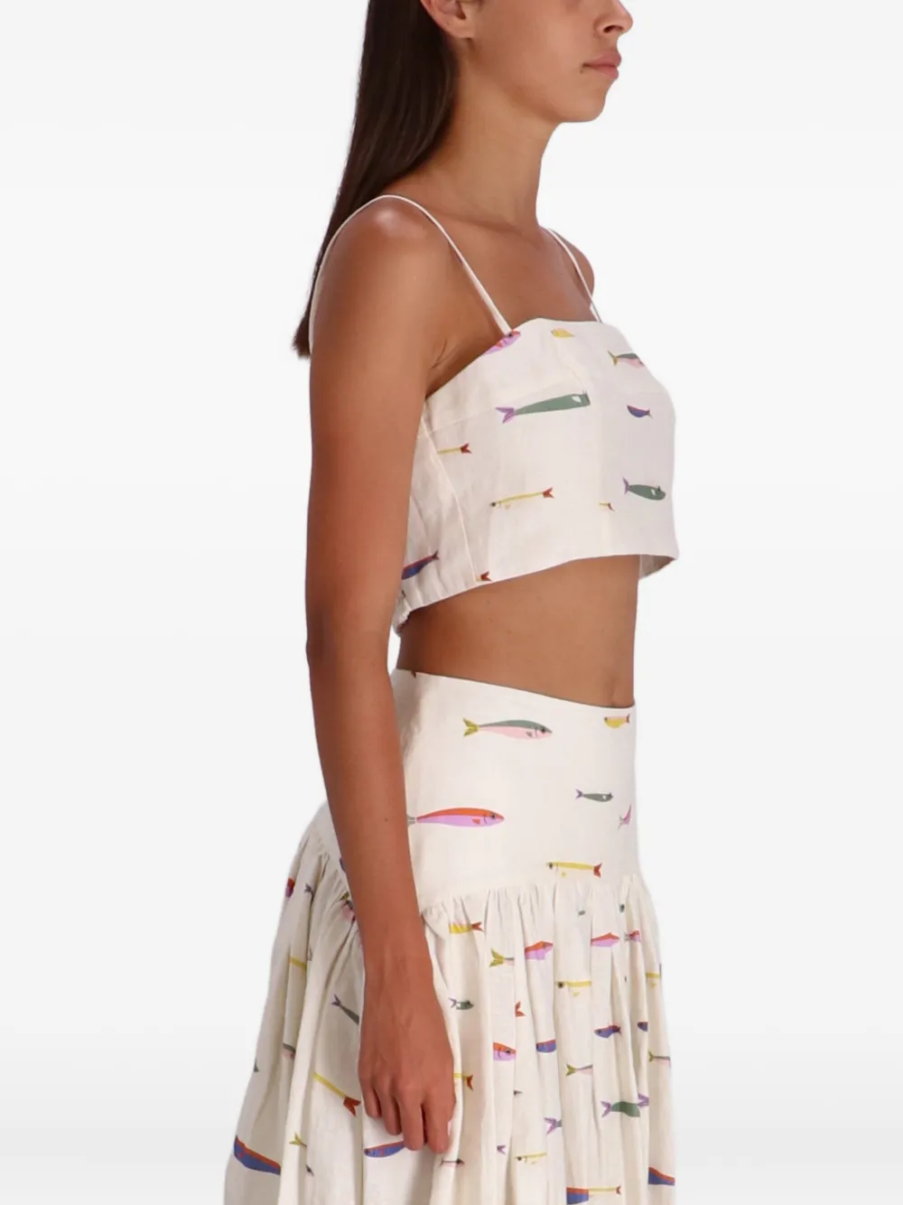 Staud Federico Cropped Printed Linen Top In Neutral