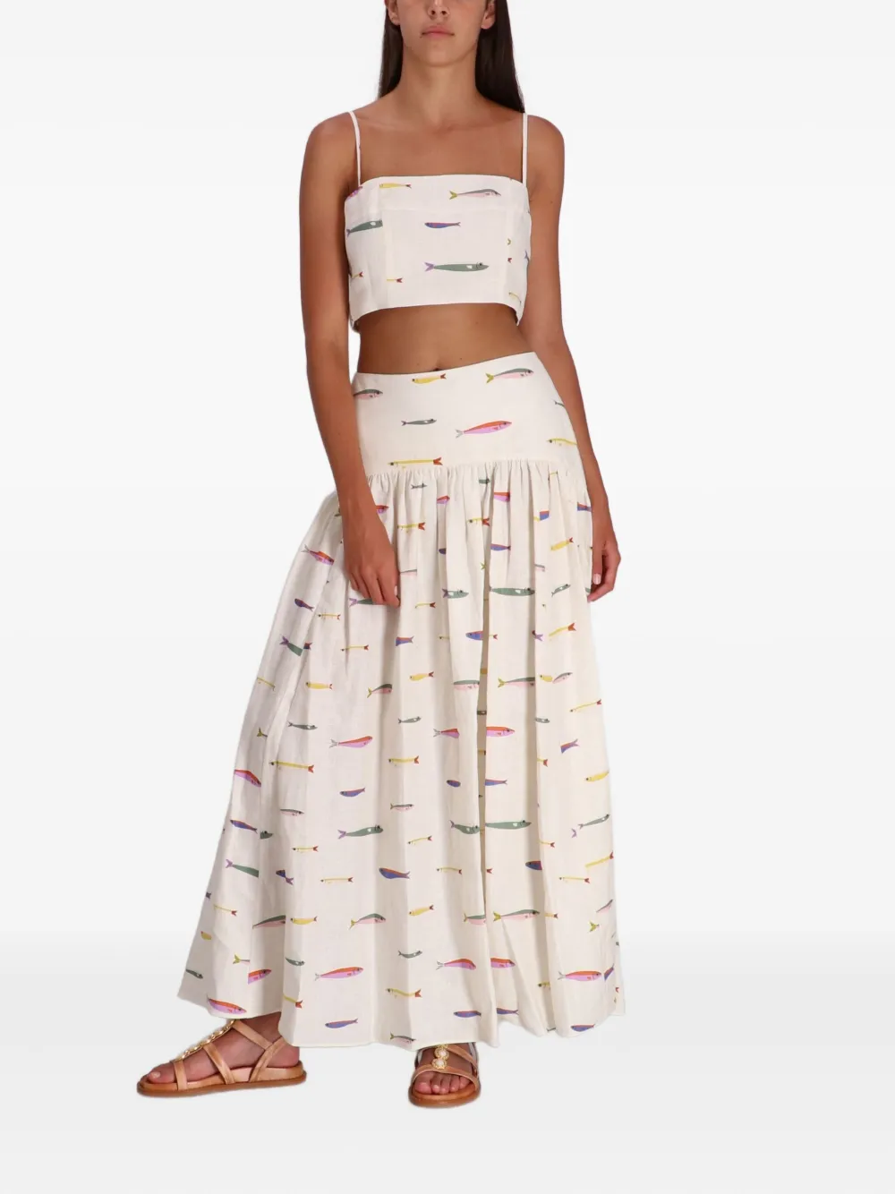 STAUD Top met spaghettibandjes en print - Beige