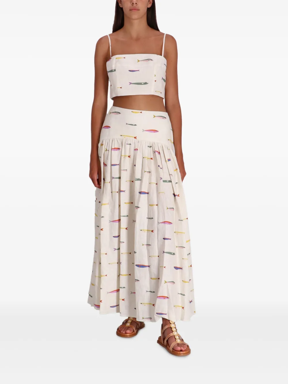 STAUD A-lijn plooirok met print - Beige