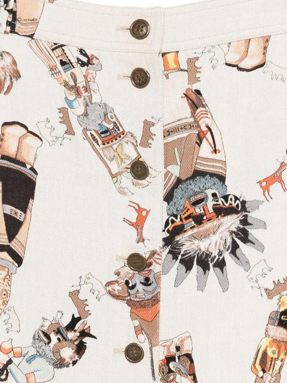 Pre-owned Hermes 1990s Native American Print Skirt In Neutral