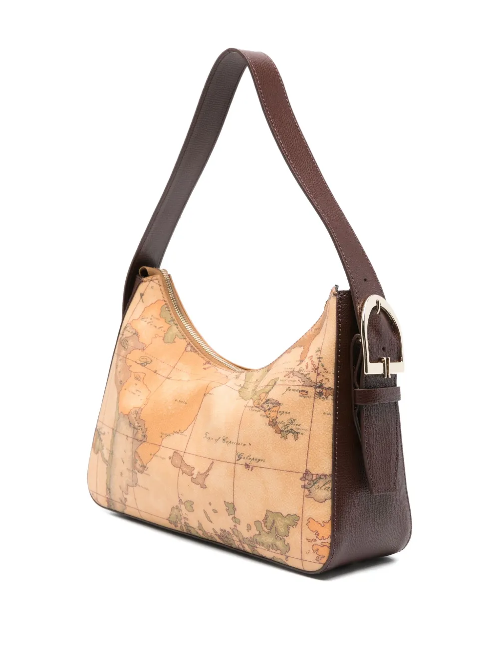 Alviero Martini 1° Classe World-print Leather Shoulder Bag In Brown