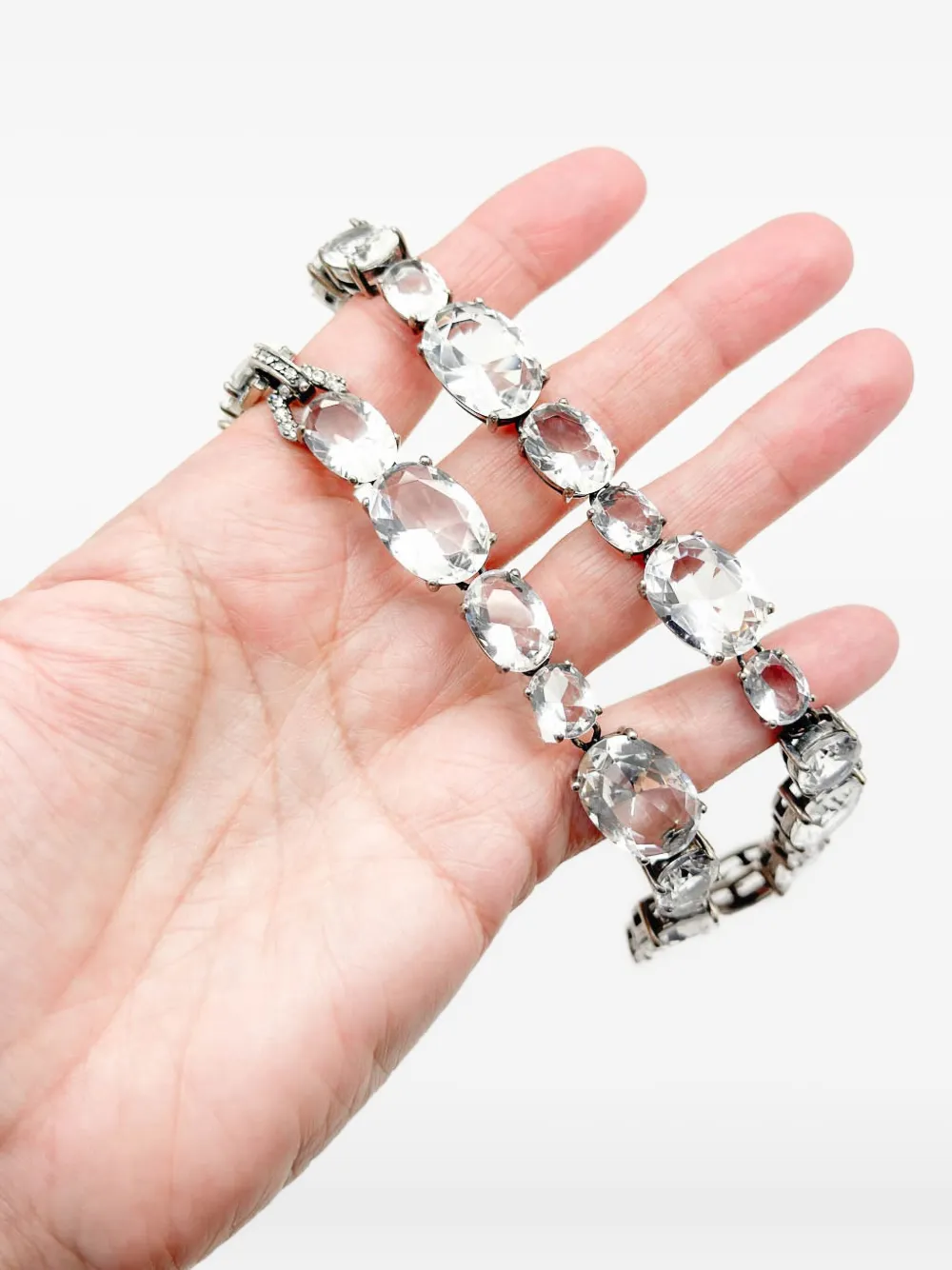 Pre-owned Jennifer Gibson Jewellery 2000s Crystal Rivière-style Necklace In Silver