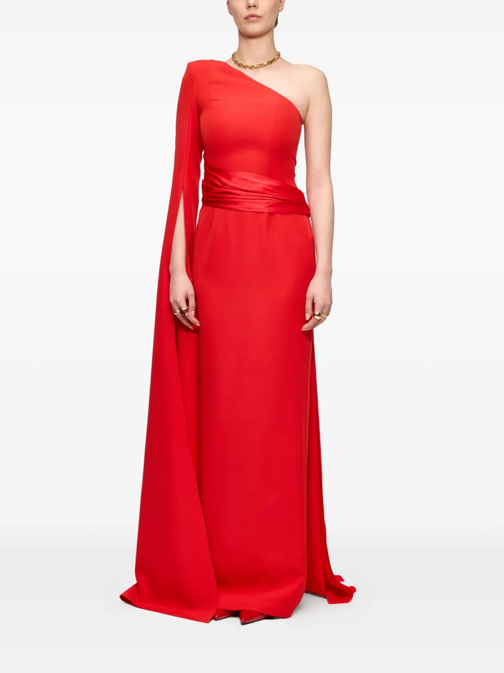 V:PM ATELIER Victoria asymmetrische maxi-jurk met cape - Rood