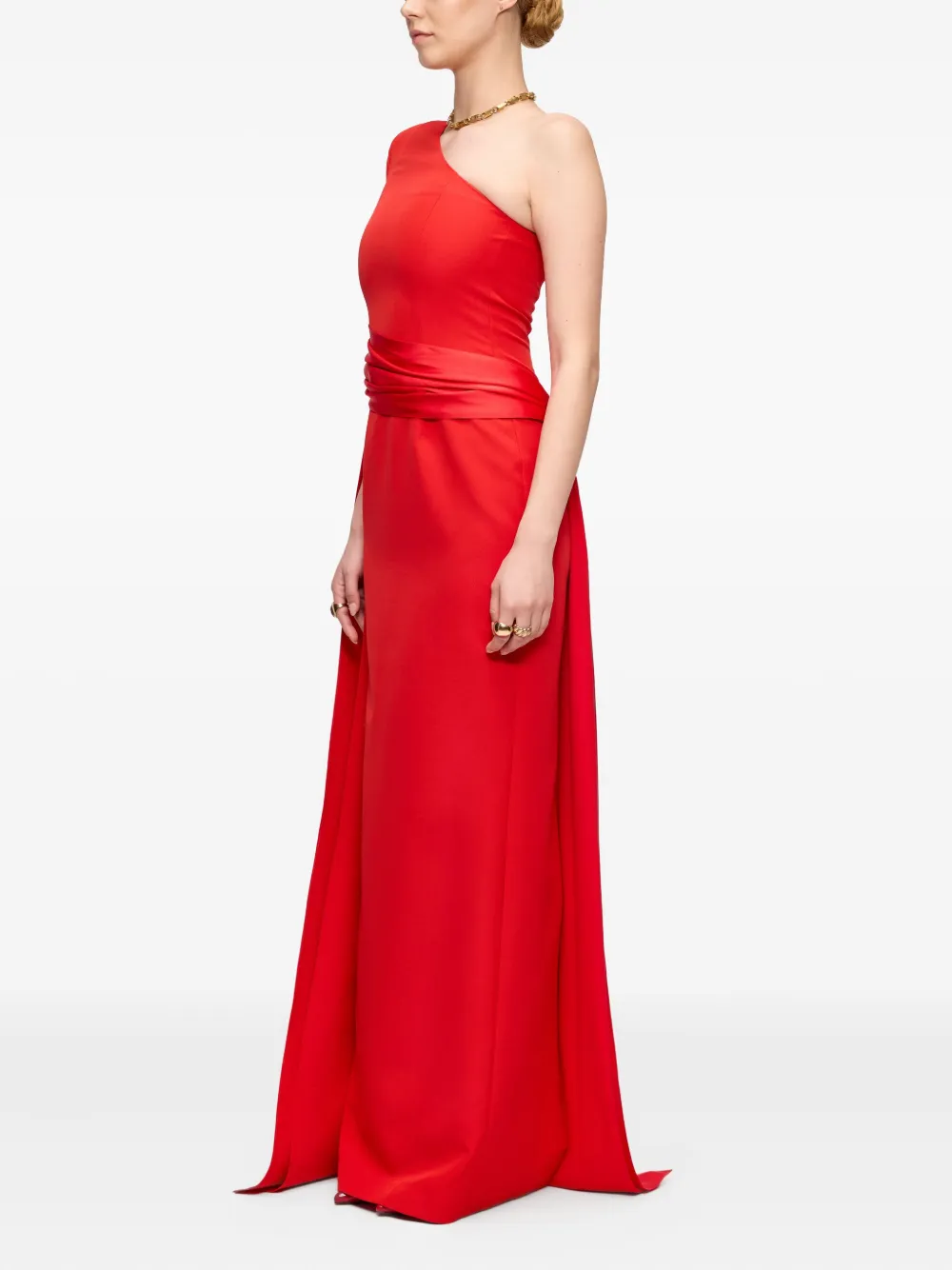 V:PM ATELIER Victoria asymmetrische maxi-jurk met cape Rood