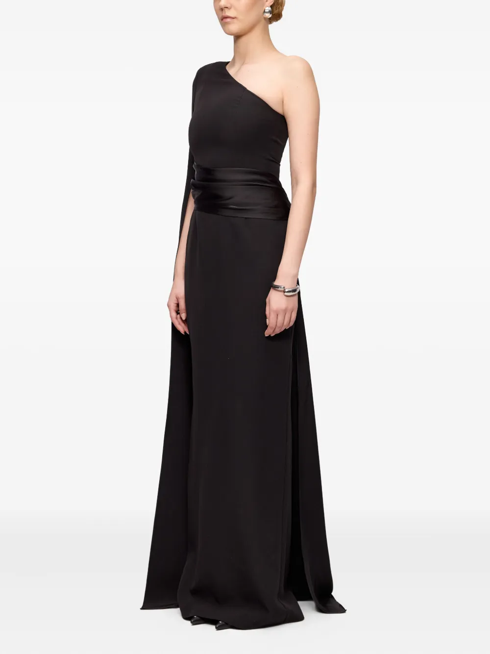 V:PM ATELIER Asymmetrische maxi-jurk met cape Zwart