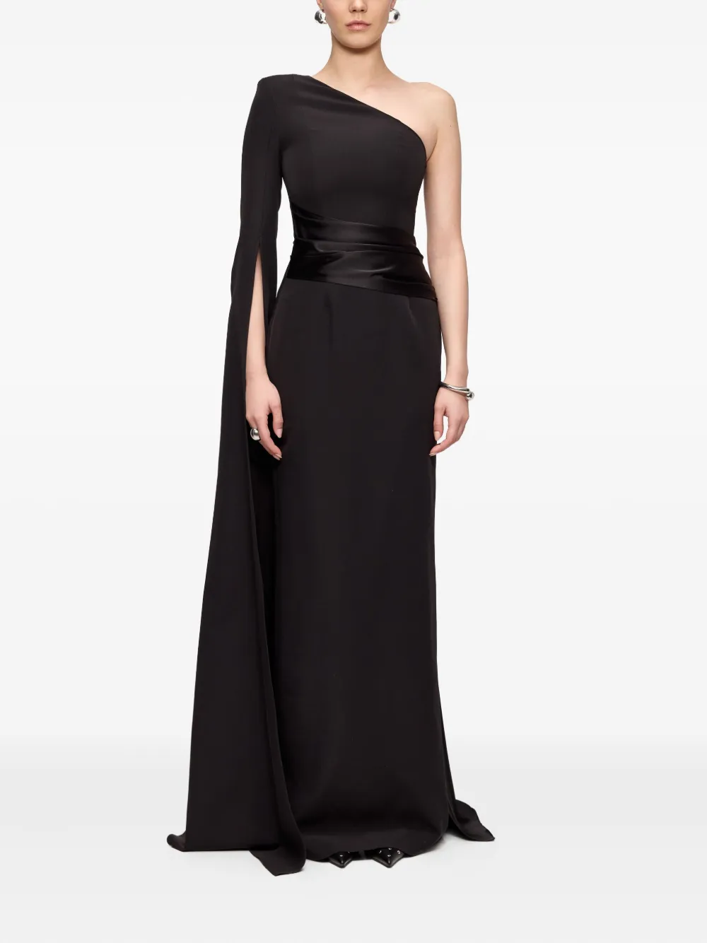 V:PM ATELIER Asymmetrische maxi-jurk met cape - Zwart