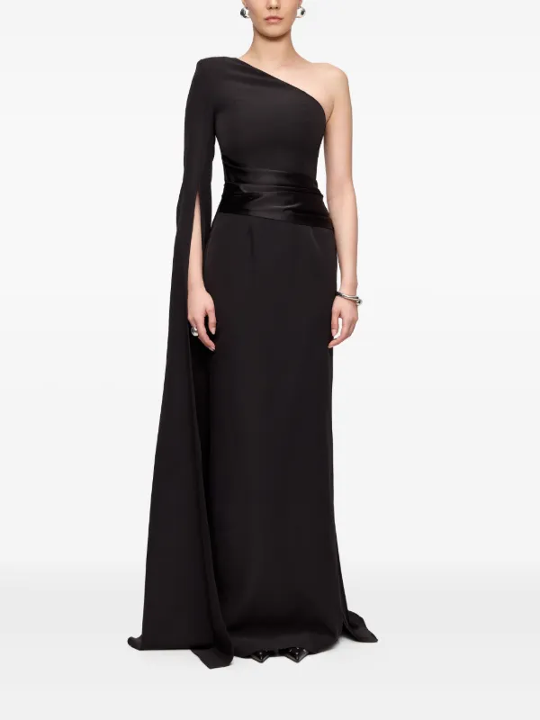 V:PM ATELIER one-shoulder Cape Maxi Dress | Black | FARFETCH