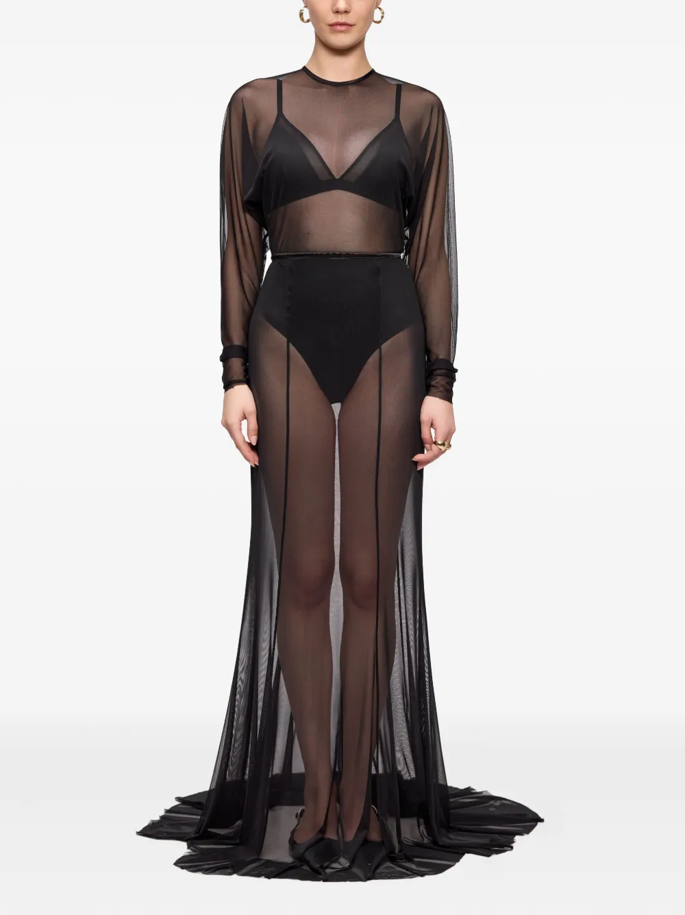 V:PM ATELIER Korsa doorzichtige maxi-jurk met lange mouwen - Zwart