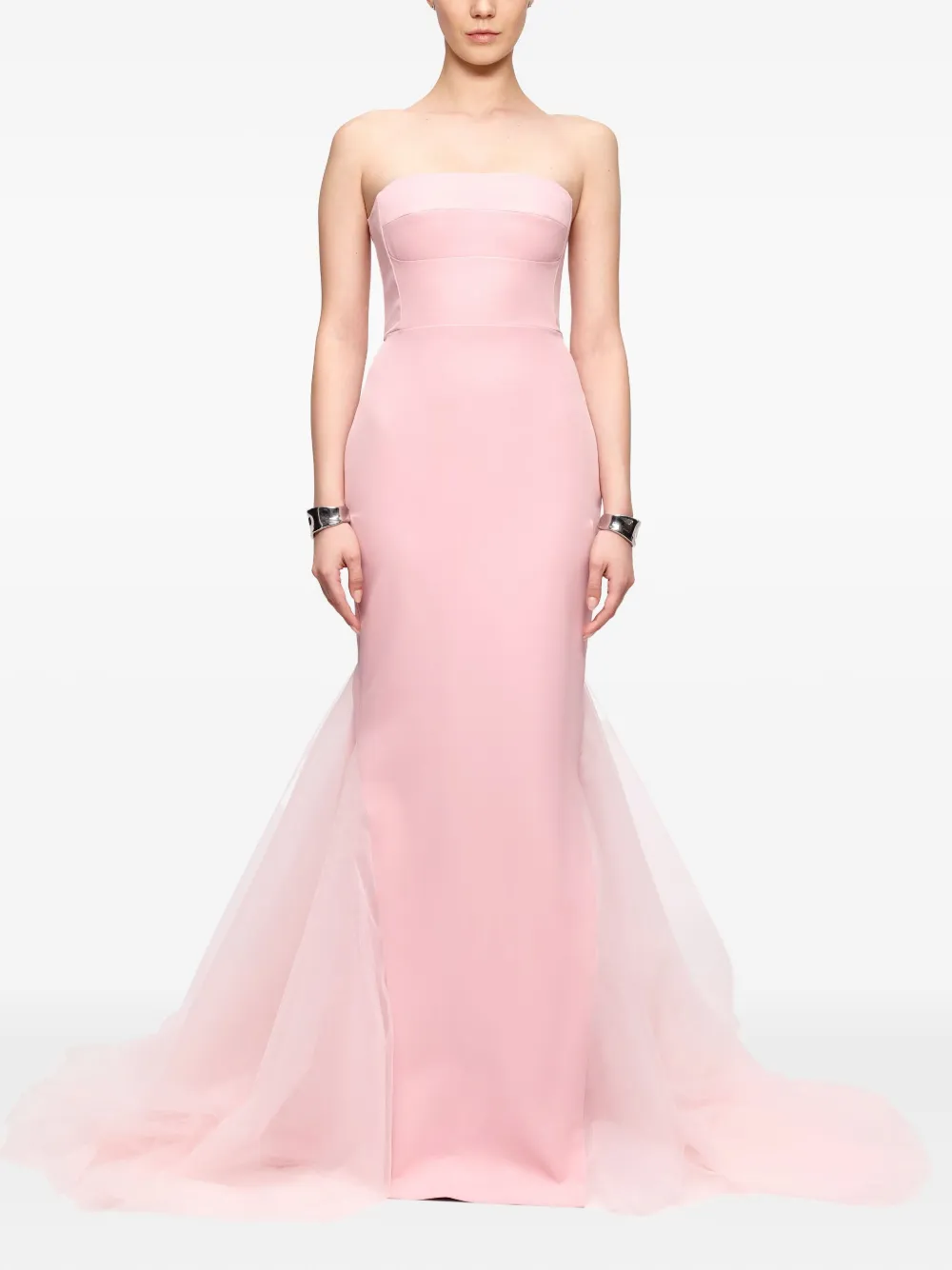 V:PM ATELIER Strapless avondjurk met tulen vlakken - Roze