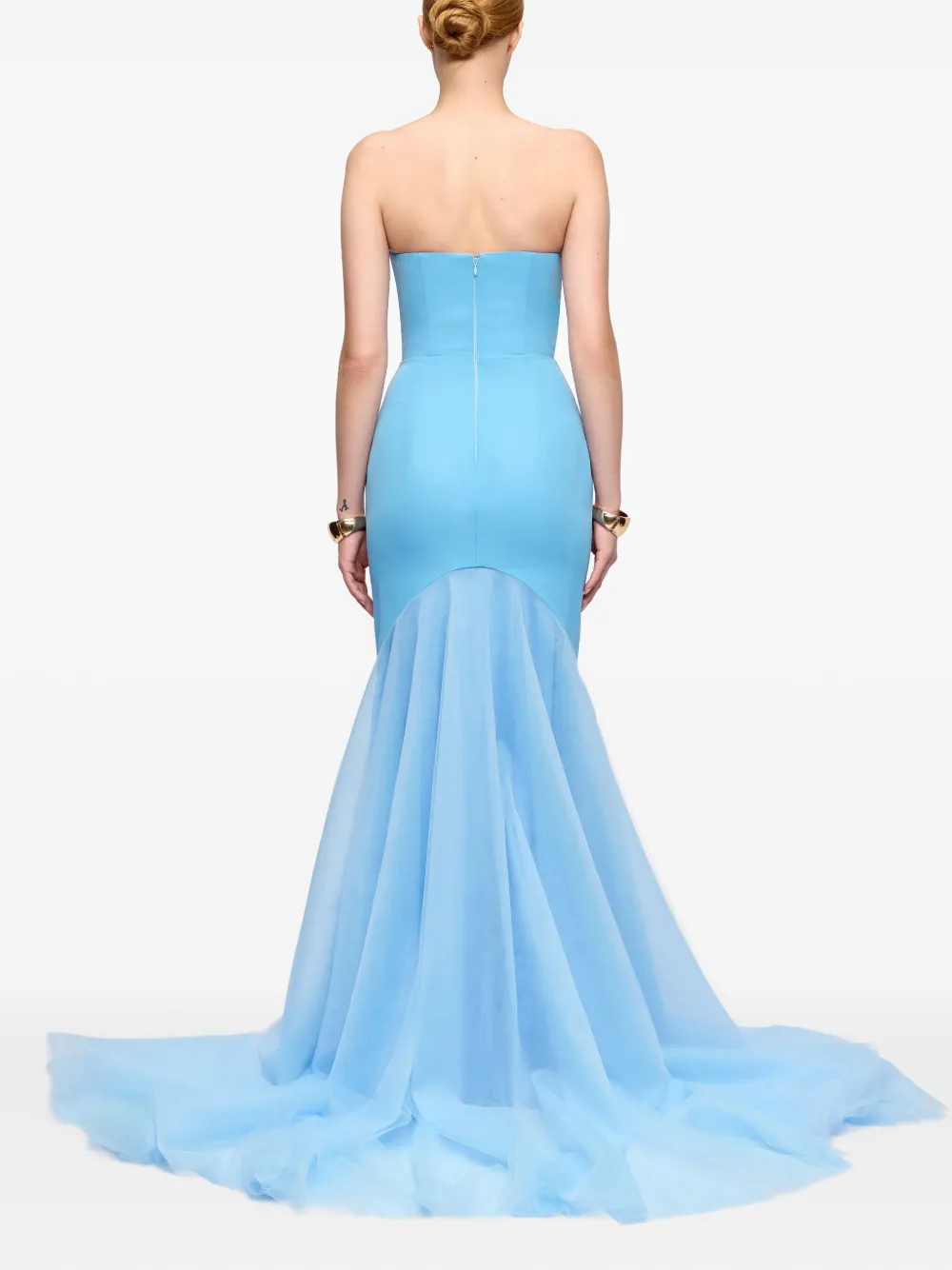 V:pm Atelier Ariana Strapless-fishtail Maxi Gown In Blue
