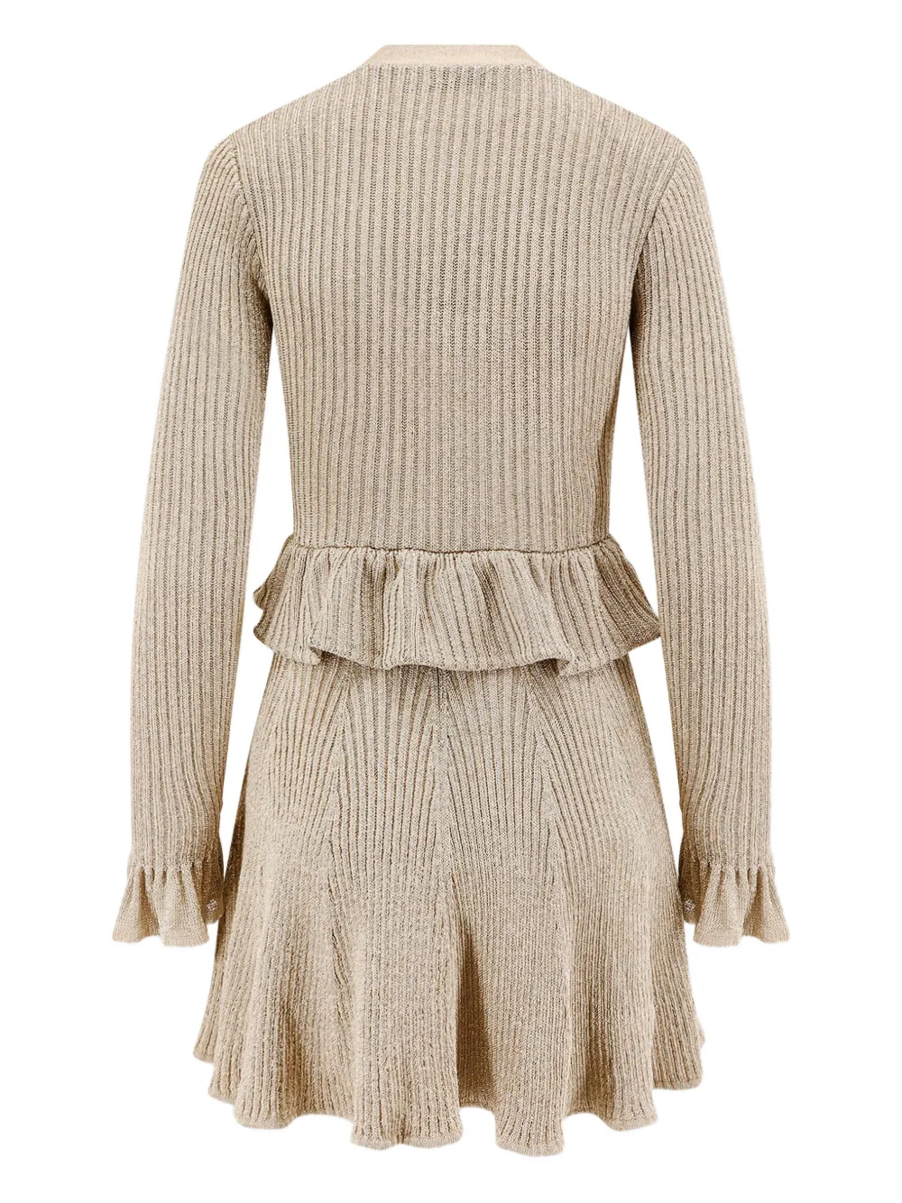 Self-Portrait ribbed-knit ruffled mini dress - Goud