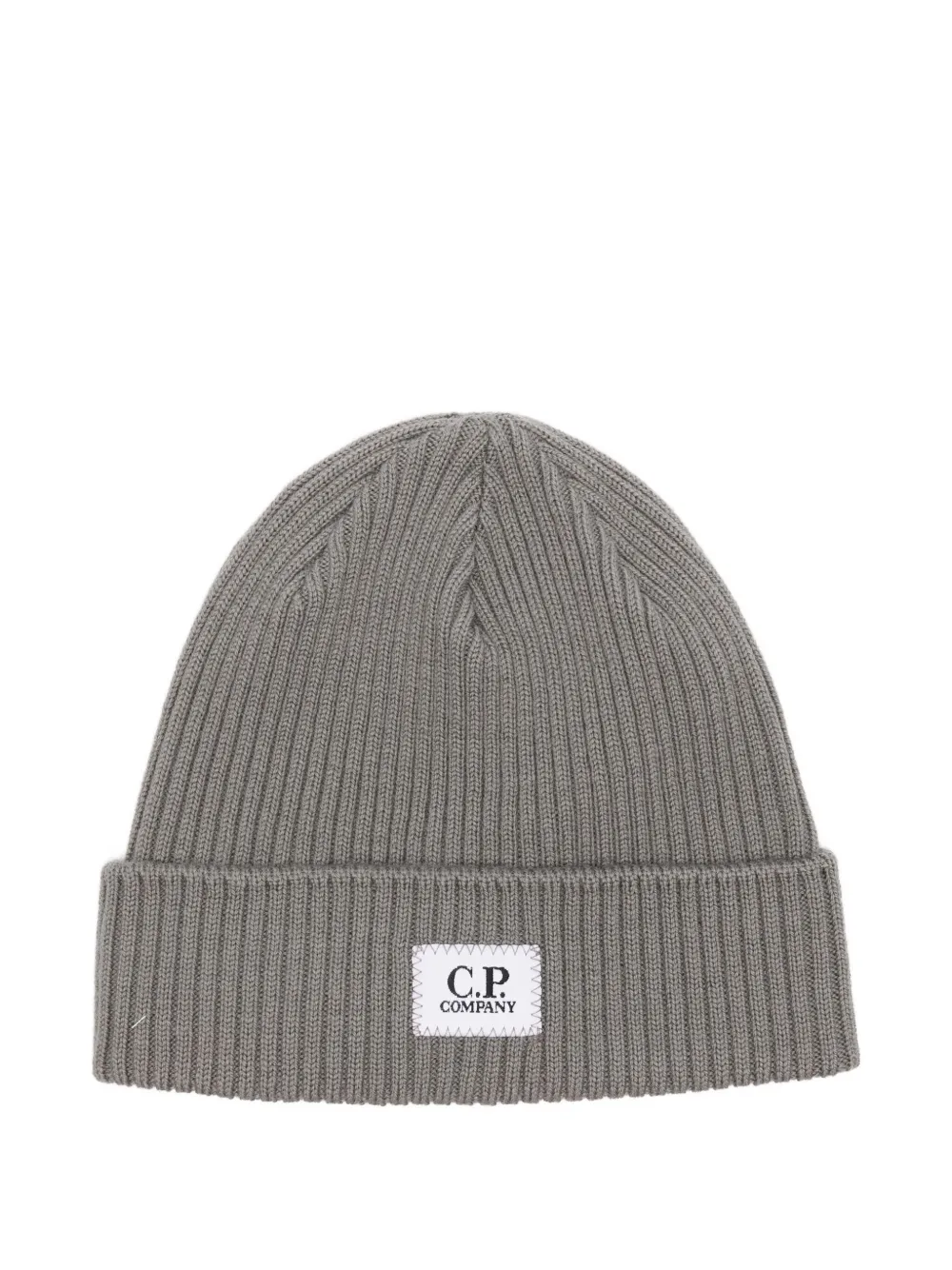 C.p. Company Ribbed Logo-patch Beanie Hat In Gray