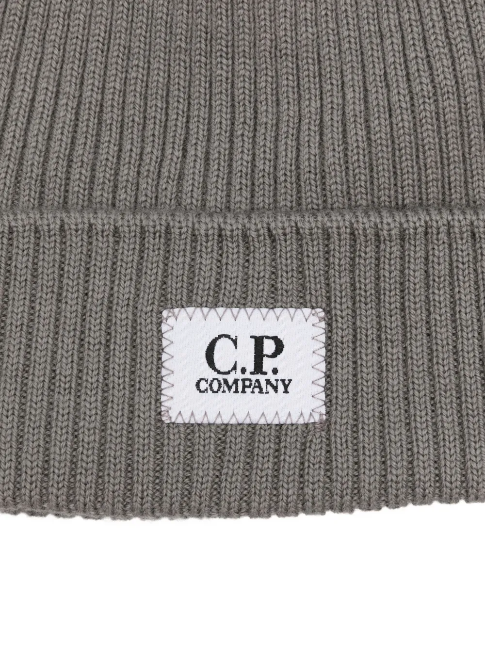 C.p. Company Ribbed Logo-patch Beanie Hat In Gray