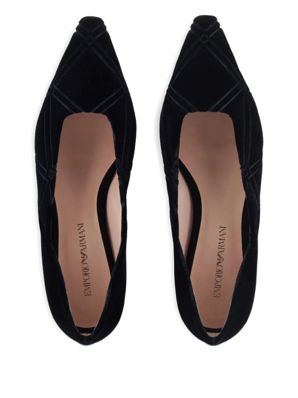 Emporio Armani Geometric-pattern Point Toe Ballet Flats In Black