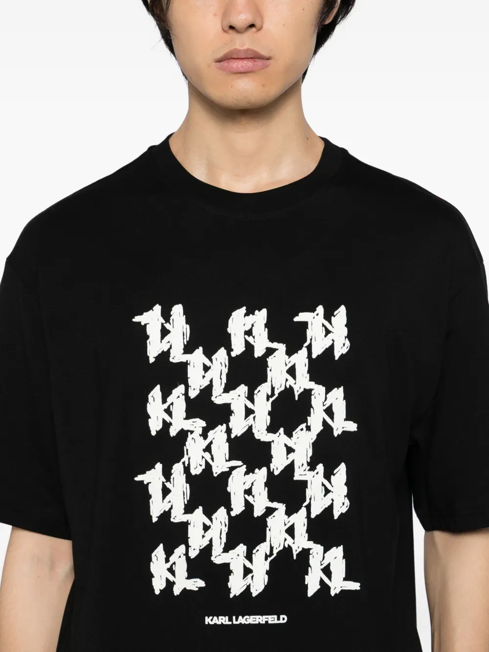Karl Lagerfeld T-shirt met monogram-reliëf Zwart
