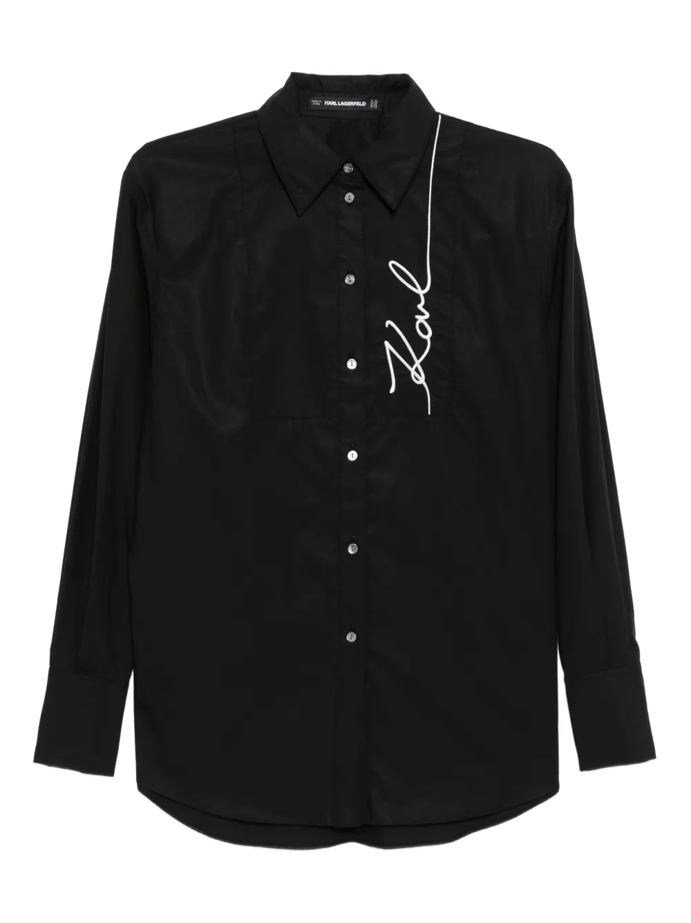 Karl Lagerfeld signature-embroidered poplin shirt - Nero