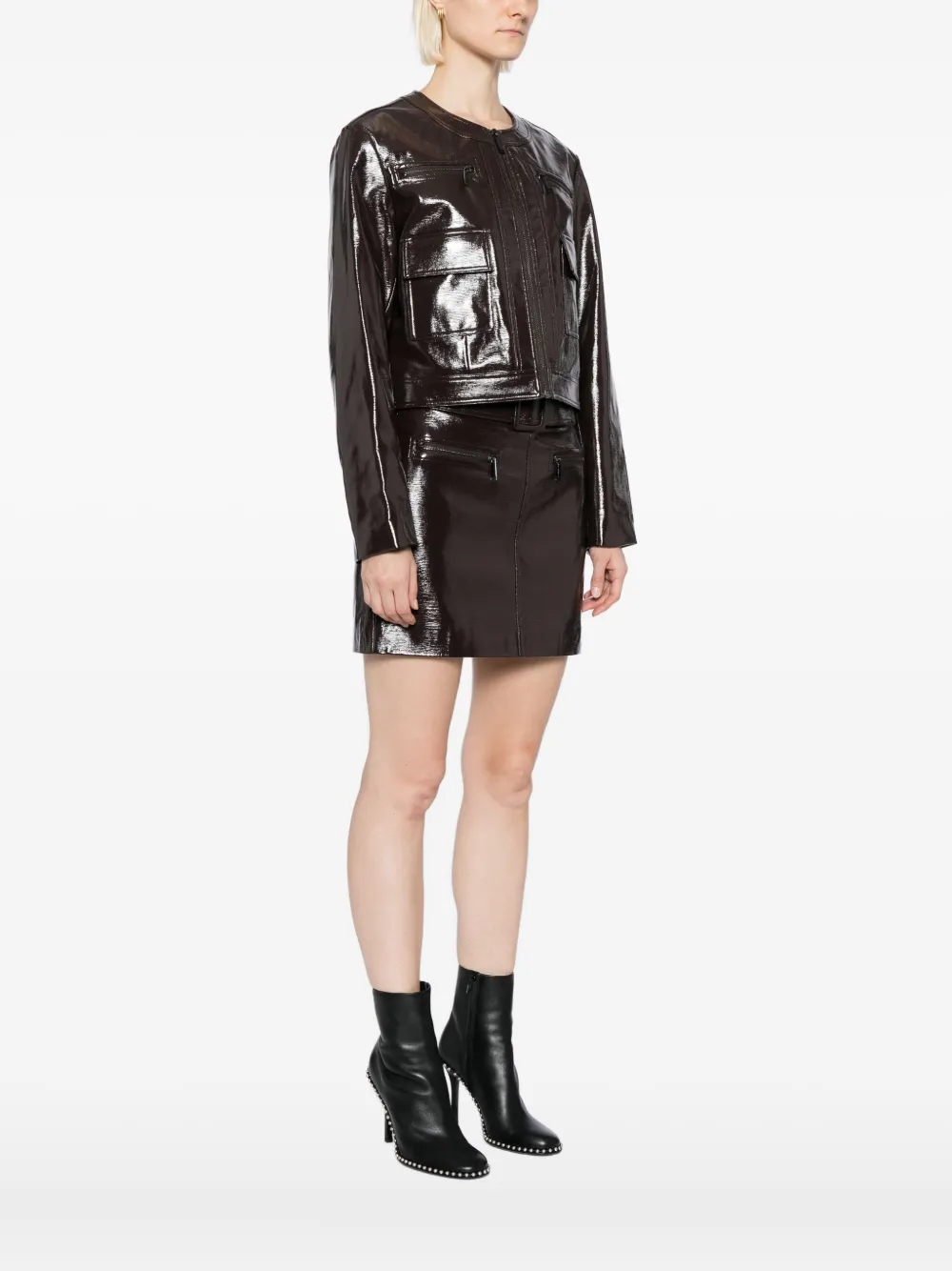 Karl Lagerfeld Logo-embossed Patent Jacket In Black