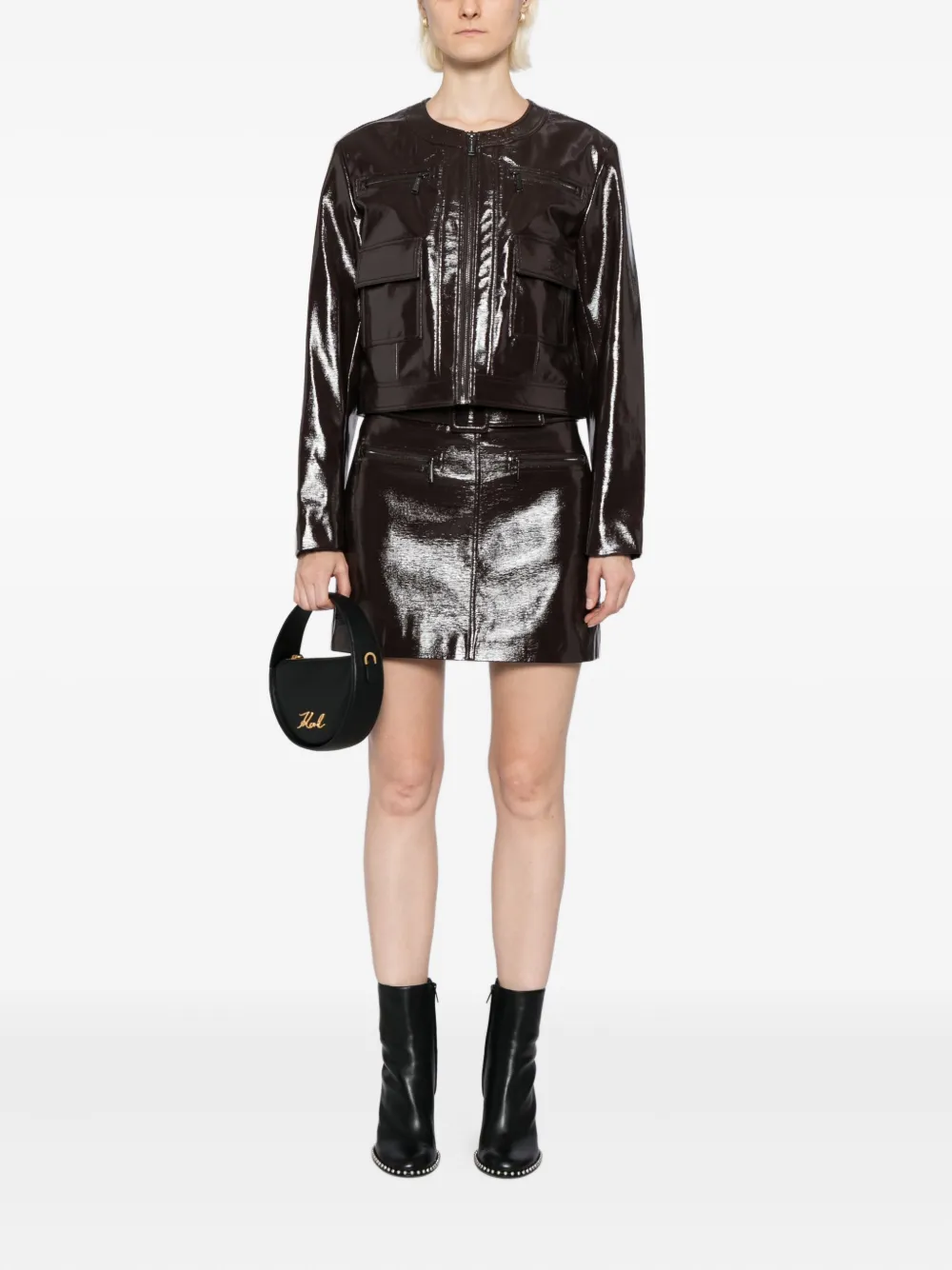 Karl Lagerfeld logo-embossed patent jacket | Cropped Jackets | Image 2