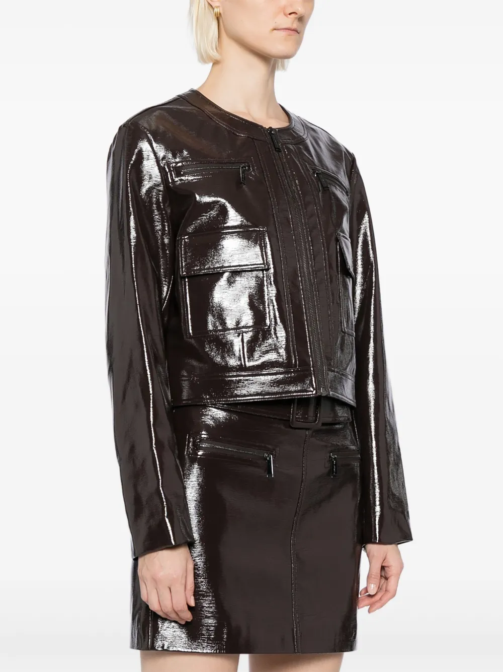 Karl Lagerfeld Gelakt jack met logo-reliëf Bruin