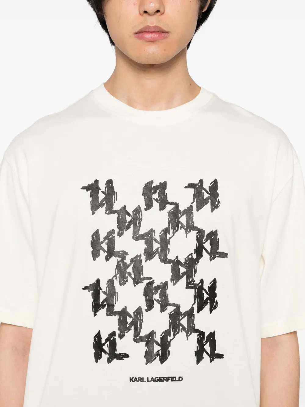 Karl Lagerfeld T-shirt met monogram-reliëf Beige