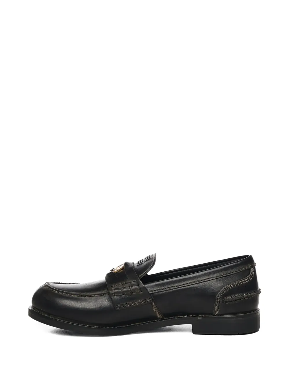 Miu Leren loafers met goudkleurig logo Zwart