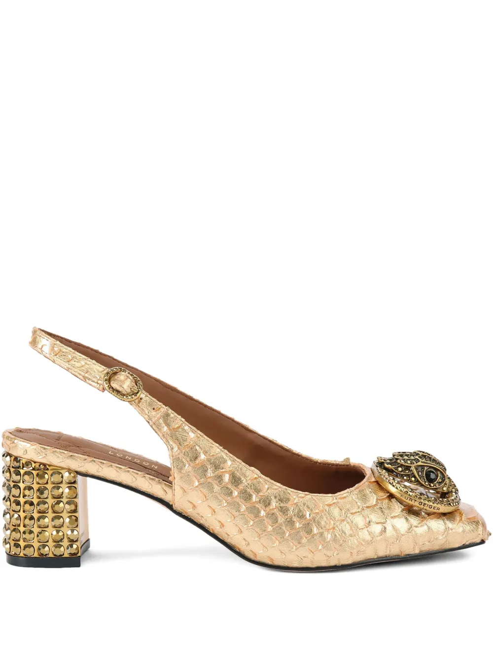 Kurt Geiger London 60 mm slingback pumps verfraaid met kristallen en slangen-reliëf Goud
