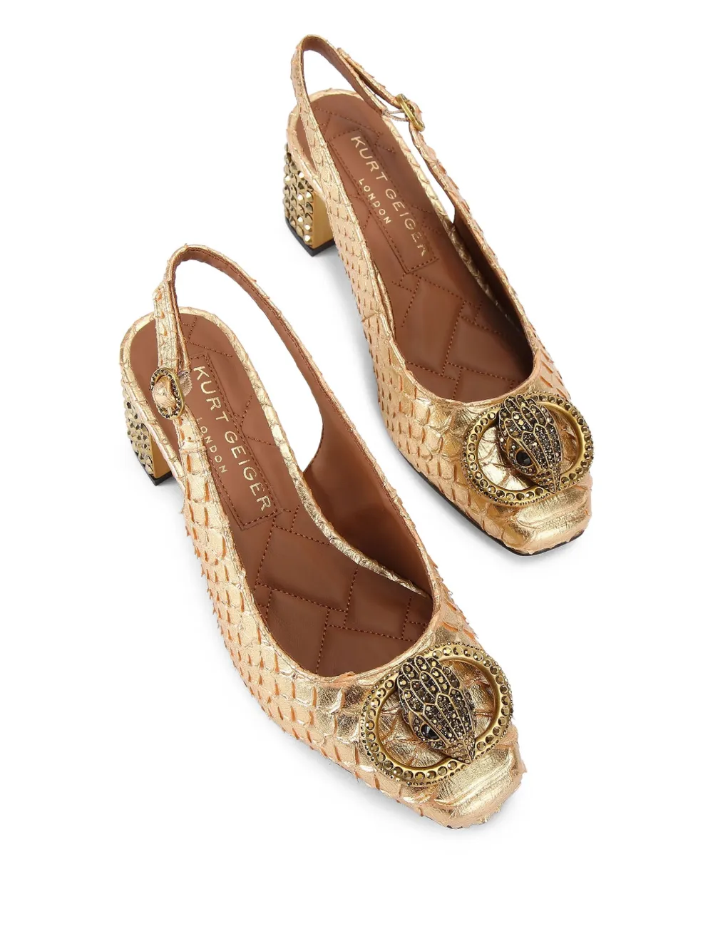 Kurt Geiger London 60 mm slingback pumps verfraaid met kristallen en slangen-reliëf Goud