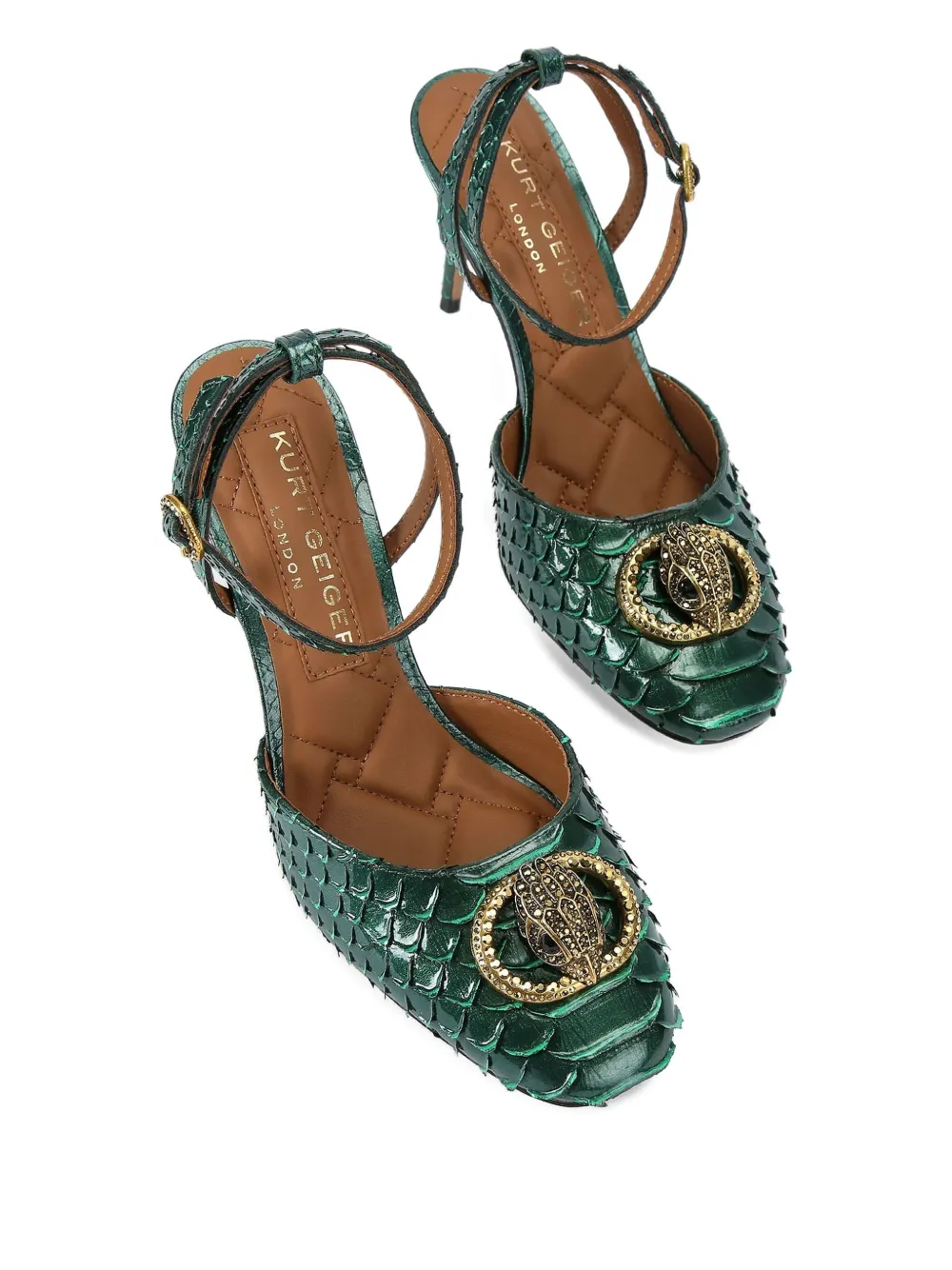 Kurt Geiger London 85 mm sandalen met slangen-reliëf en hak Groen