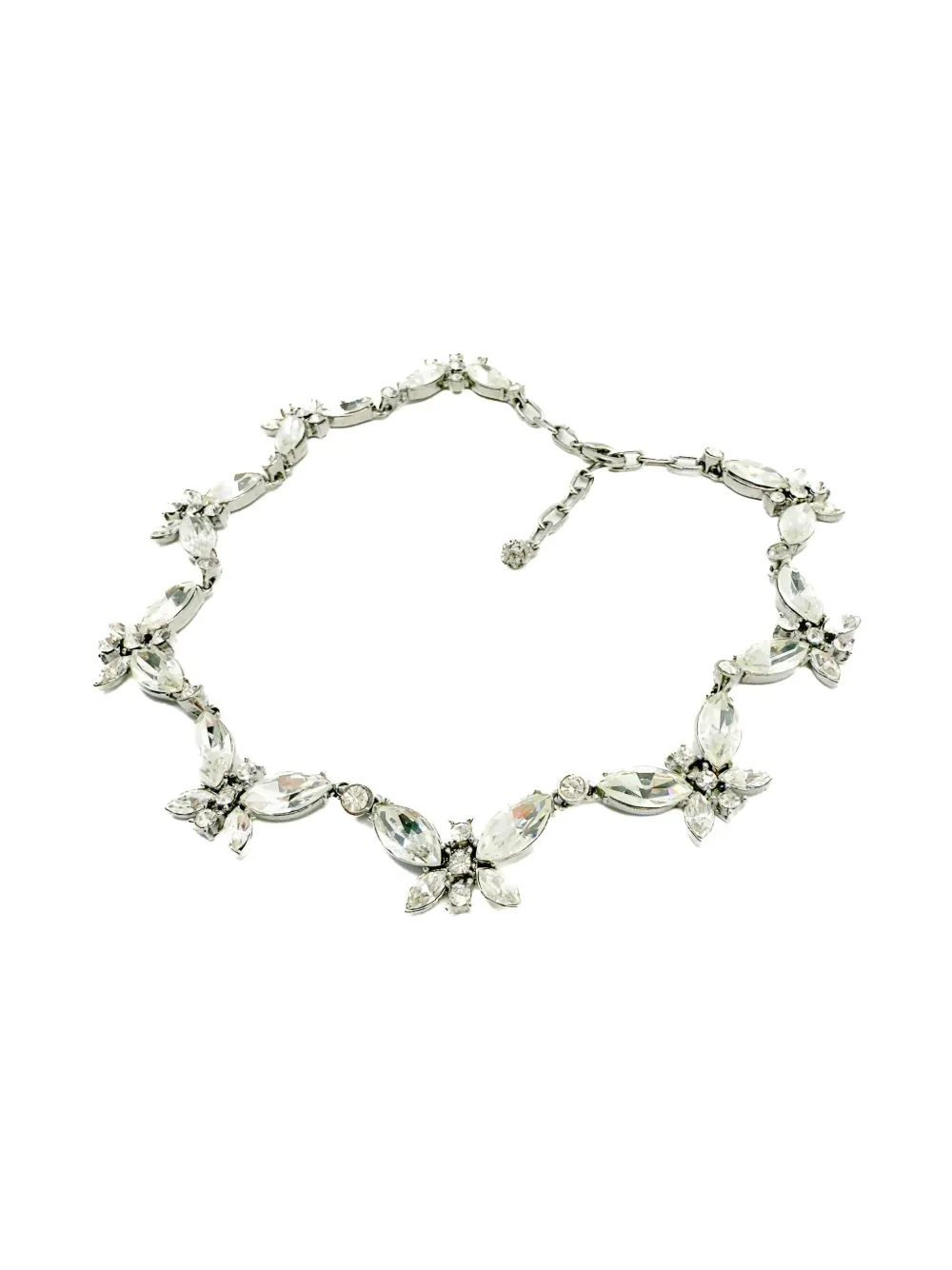 Pre-owned Jennifer Gibson Jewellery Sardi 1980s Crystal Butterfly Necklace In Silver