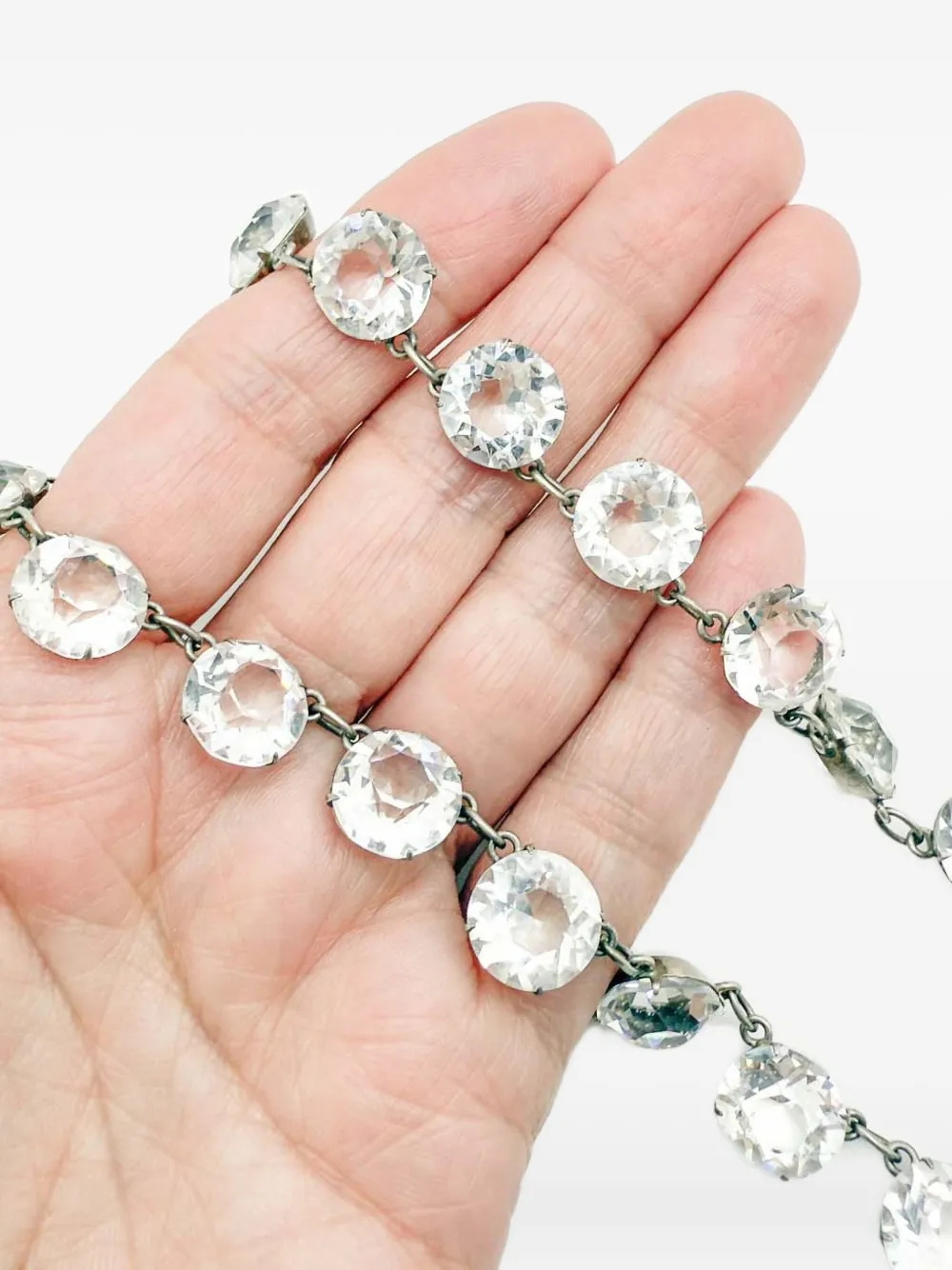 Pre-owned Jennifer Gibson Jewellery 1920s Cushion-cut Crystals Riviere Necklace In Silver