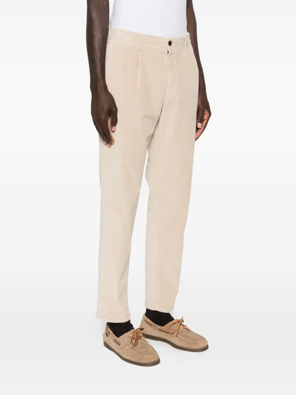 Incotex Ribfluwelen plooibroek Beige