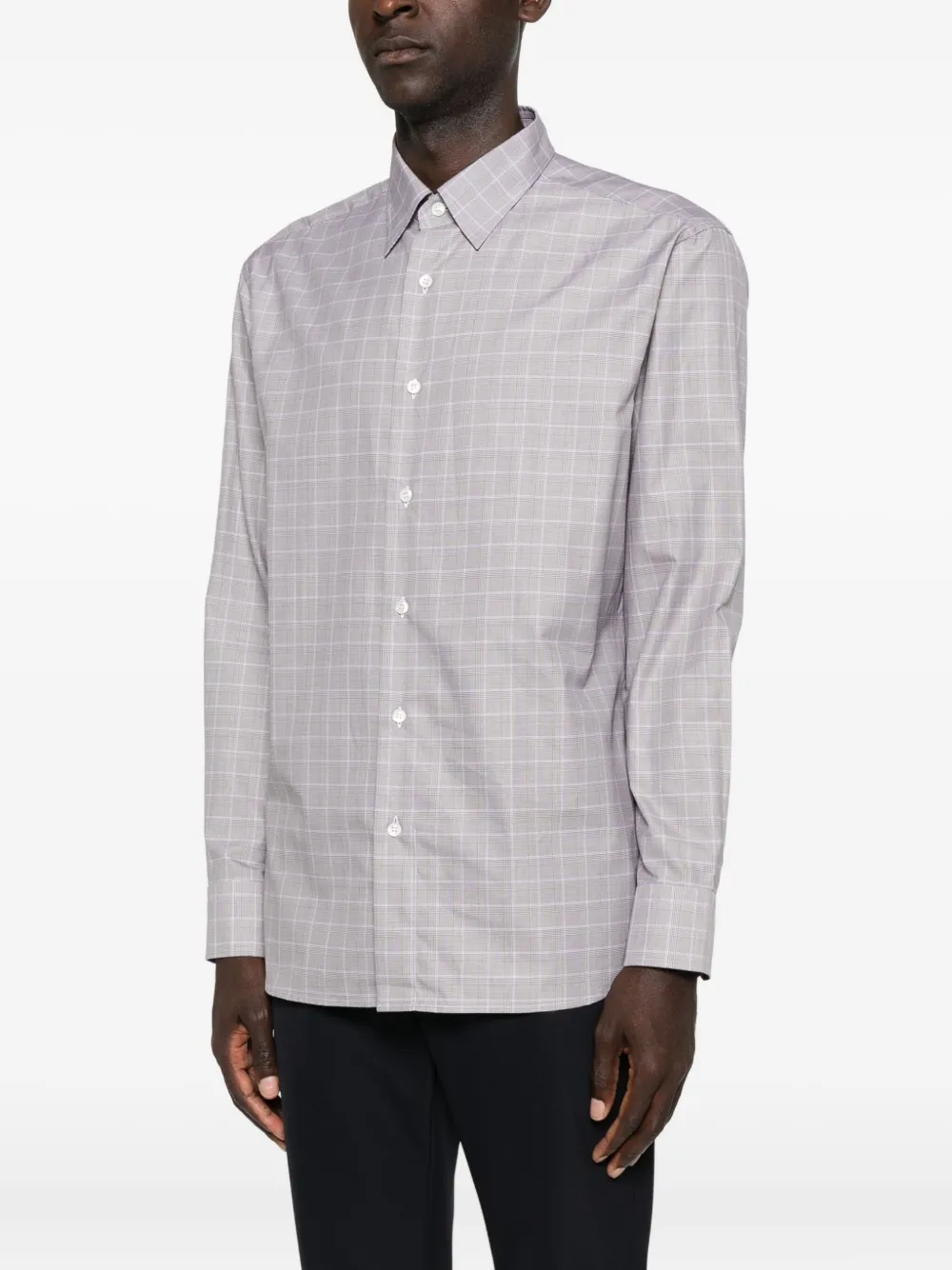 Brioni Geruit katoenen overhemd Grijs