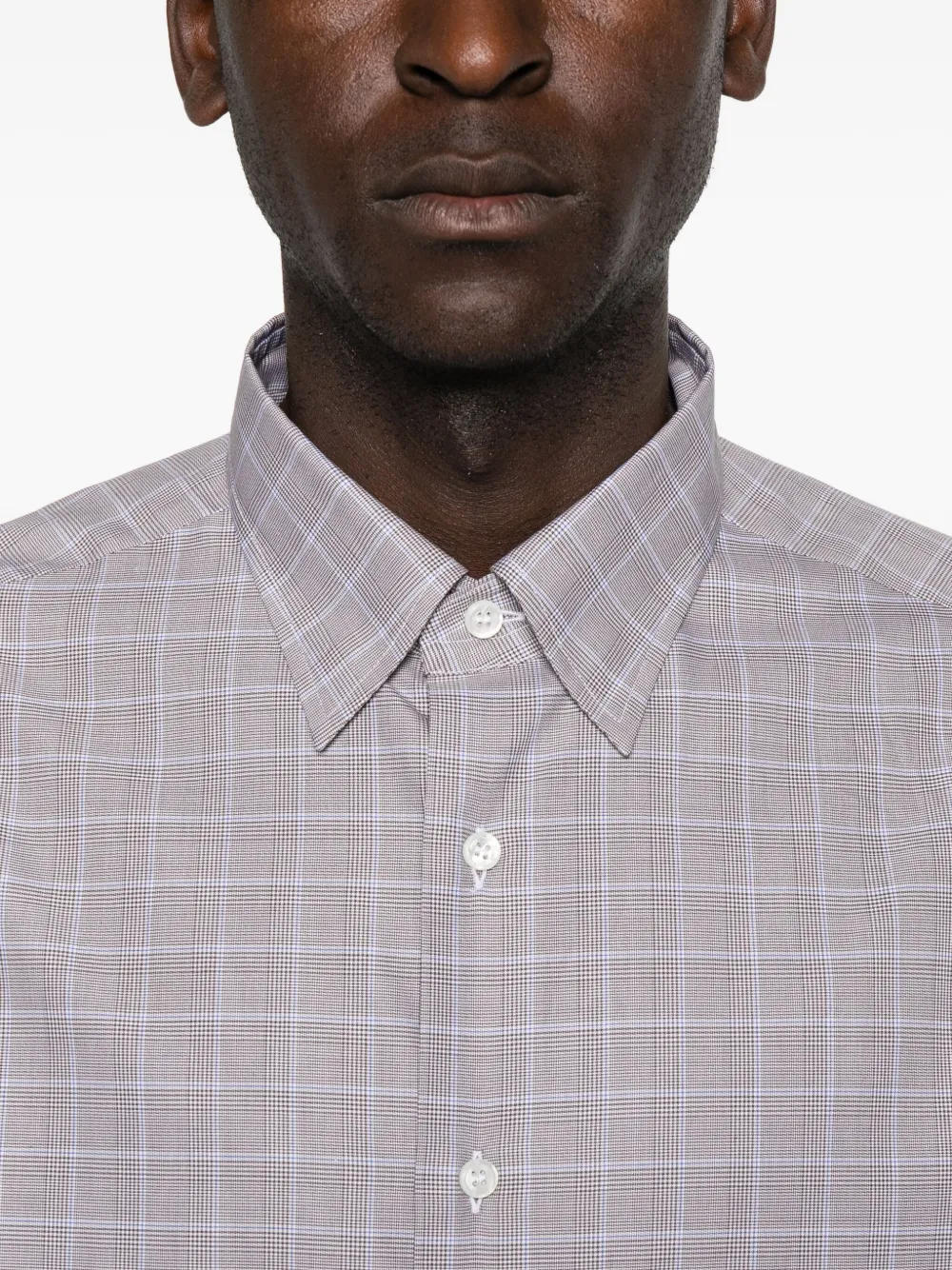 Brioni Geruit katoenen overhemd Grijs