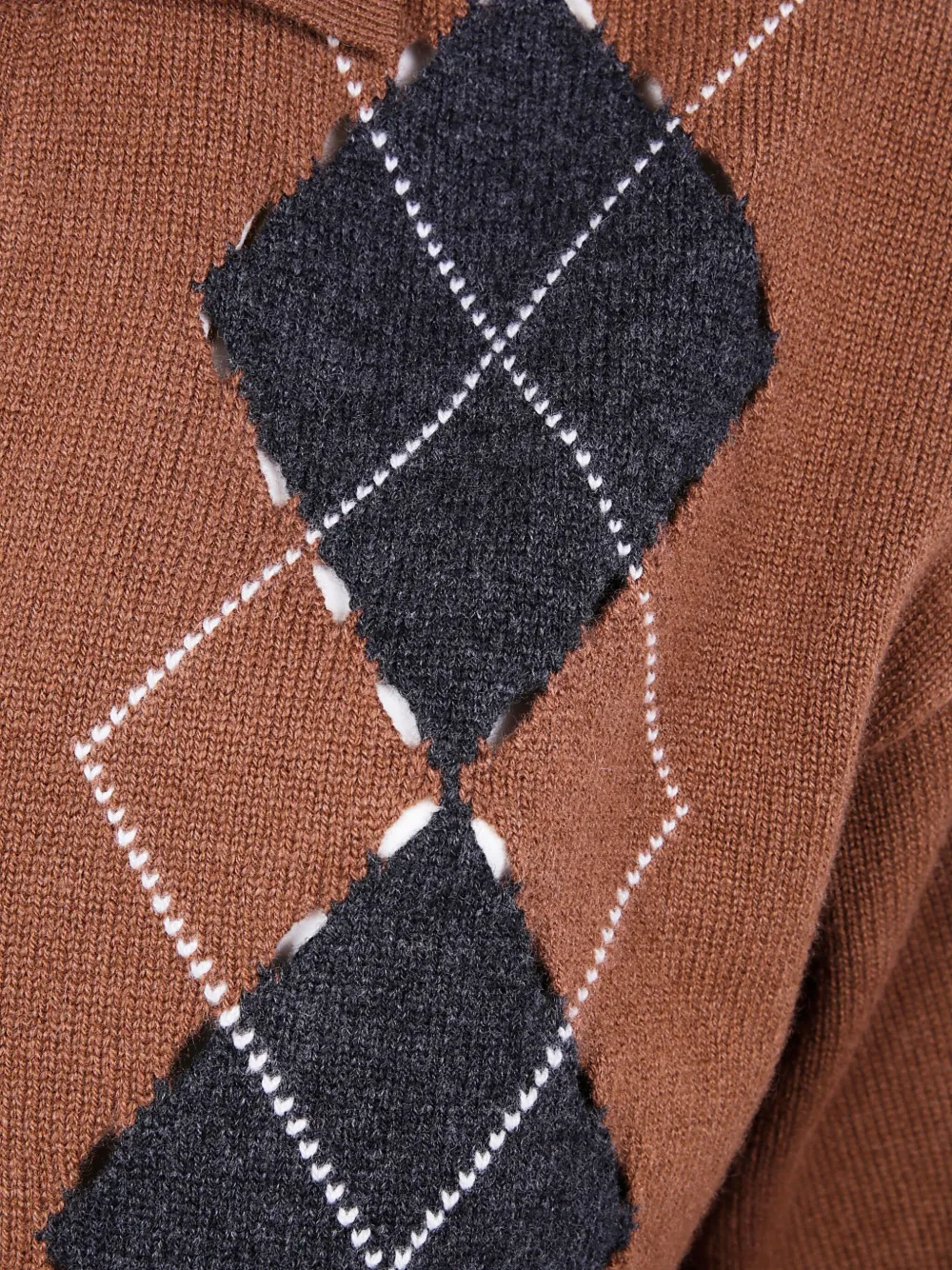 Mrz Long Sleeve Intarsia Knit Polo In Brown