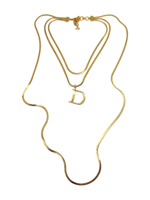 Dior Pre-owned 1980s D Drop-pendant Necklace in Gold