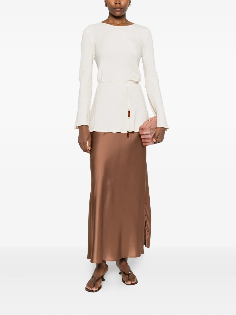Ottod'Ame Top met gestrikte voorkant en klokmouwen - Beige