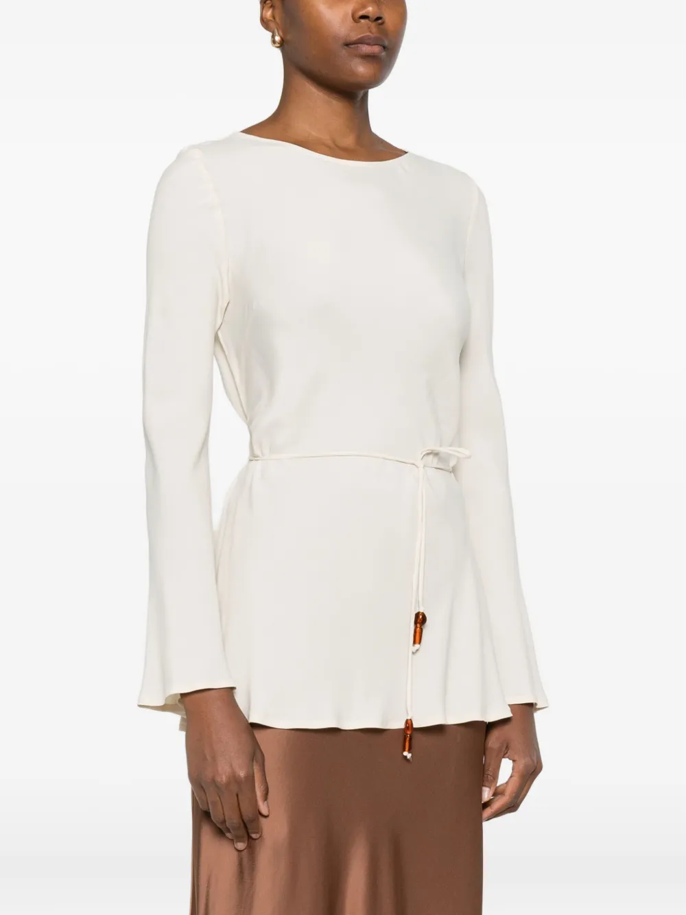 Ottod'Ame Top met gestrikte voorkant en klokmouwen Beige