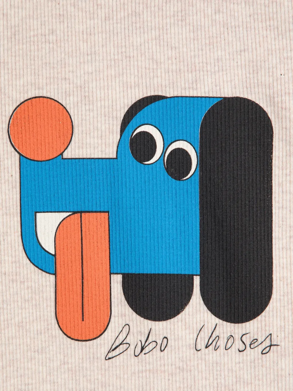 Bobo Choses Geribbelde romper met hondenprint Beige