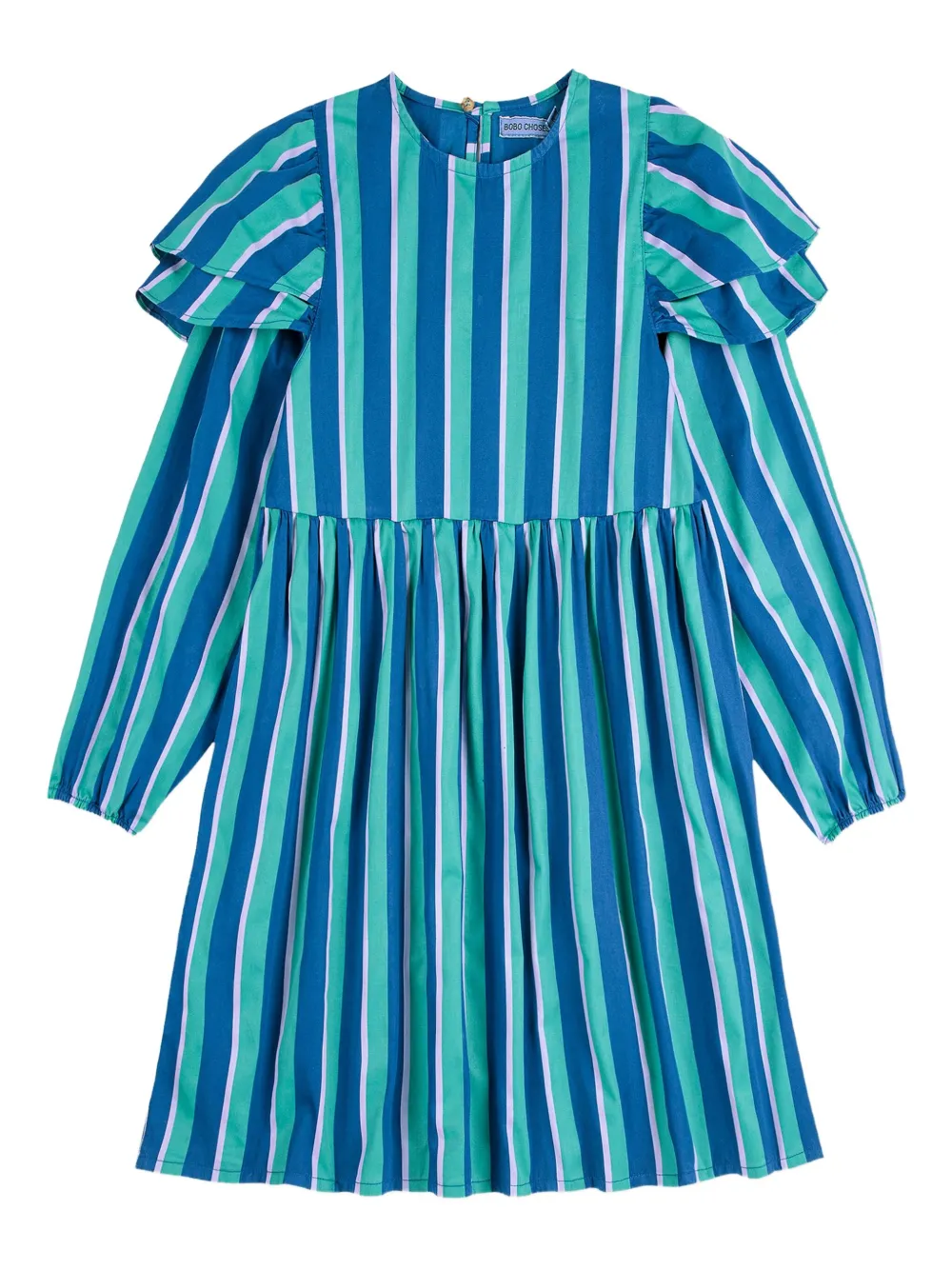 Bobo Choses Ruffle-sleeve Striped Dress In Blue