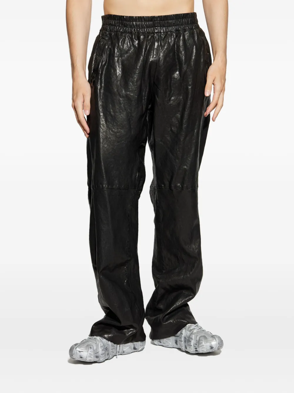 Diesel Elasticated-waist Leather Trousers In Black