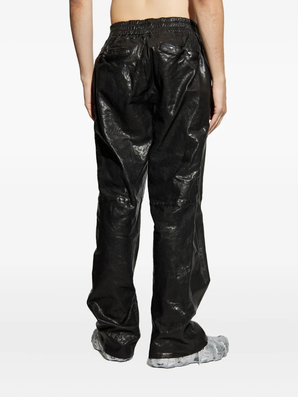 Diesel Elasticated-waist Leather Trousers In Black